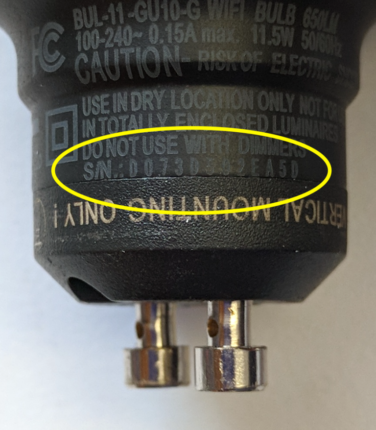 Image: base of a LIFX light bulb showing the MAC address