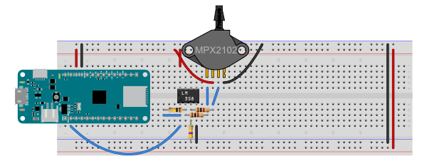 Figure 1. Breadboard view of MKR Zero and MPX2102 pressure sensor