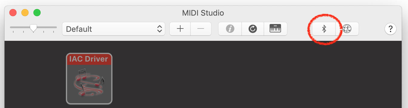 Figure 1. MacOS Audio MIDI Studio panel, showing the Bluetooth button