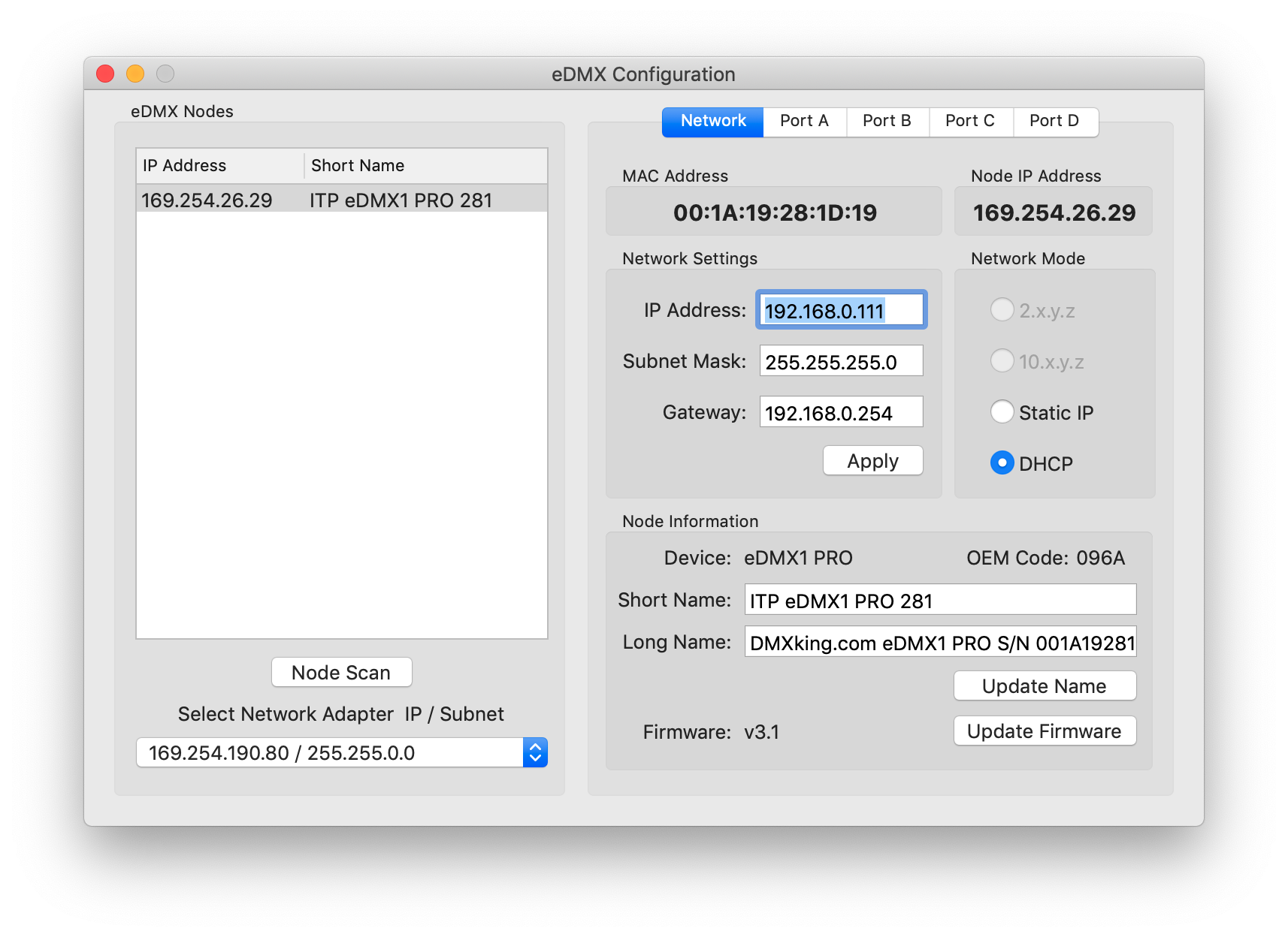 Figure 2. eDMX Pro Configuration Utility Window.