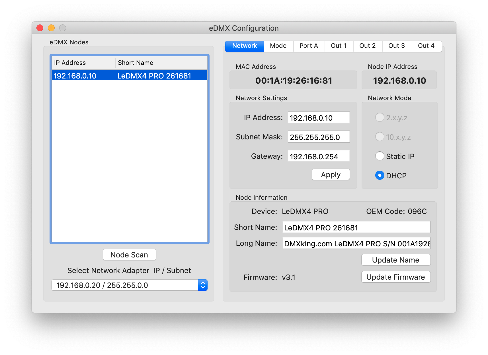 Figure 3. eDMX Pro Configuration Utility Window.