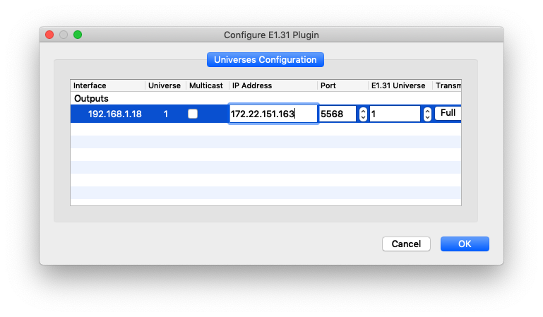 Figure 3. Configuring your WiFi interface for E1.31