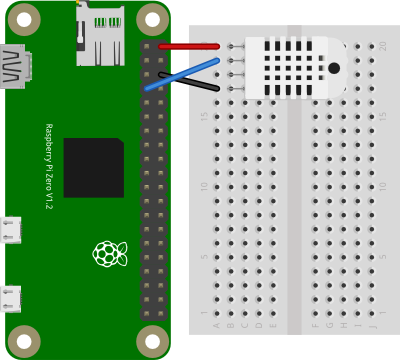 Figure 1. DHT sensor connected to Raspberry Pi's GPIO pins