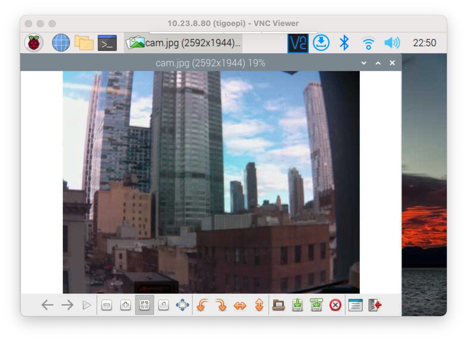 Screenshot of the Raspberry Pi desktop as seen through VNC Viewer