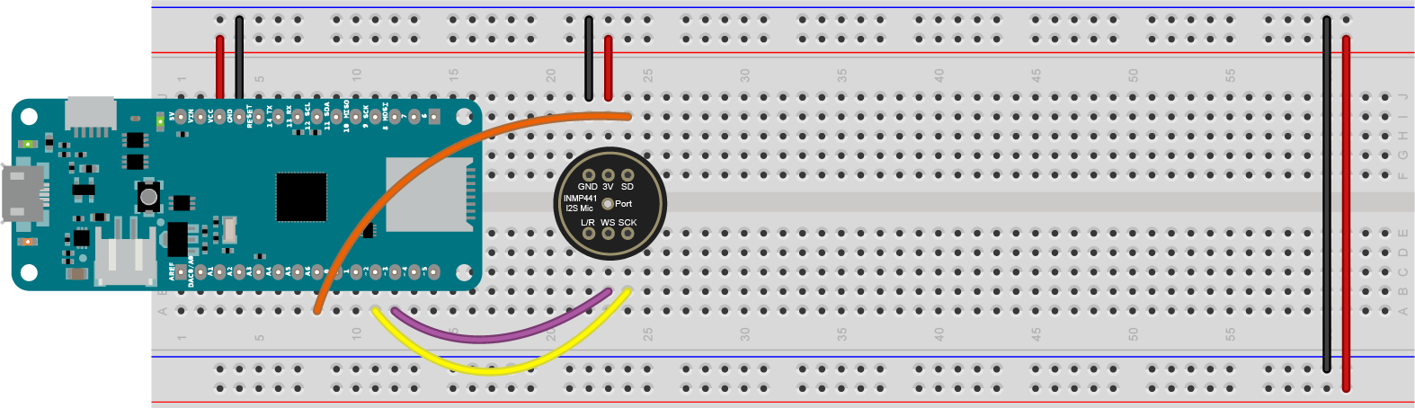 Figure 4. INMP441 I2S Mic connected to a MKR Zero.