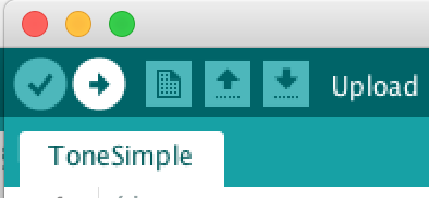 Figure 6. Arduino IDE toolbar with the upload button highlighted, second from left