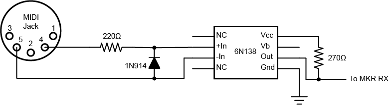 Figure 2a. MIDI serial input schematic.